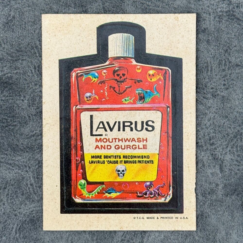 Vintage Topps Wacky Packages Die Cut Card Sticker Lavirus Mouthwash and Gurgle